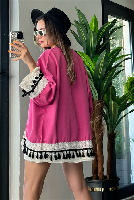 Bella pembe püsküllü kimono