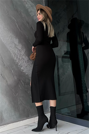 Bellas yırtmaçlı siyah elbise