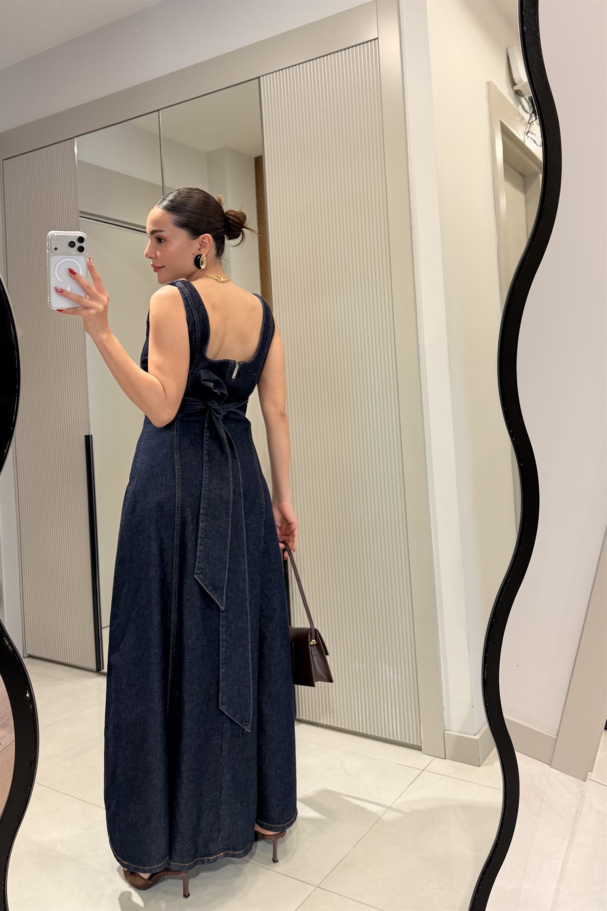 Bengonia Darkblue Düğme Detaylı Denim Elbise