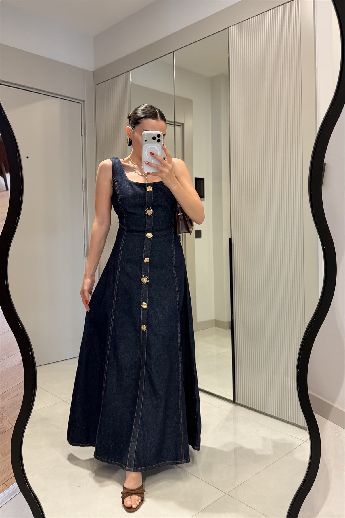 Bengonia Darkblue Düğme Detaylı Denim Elbise