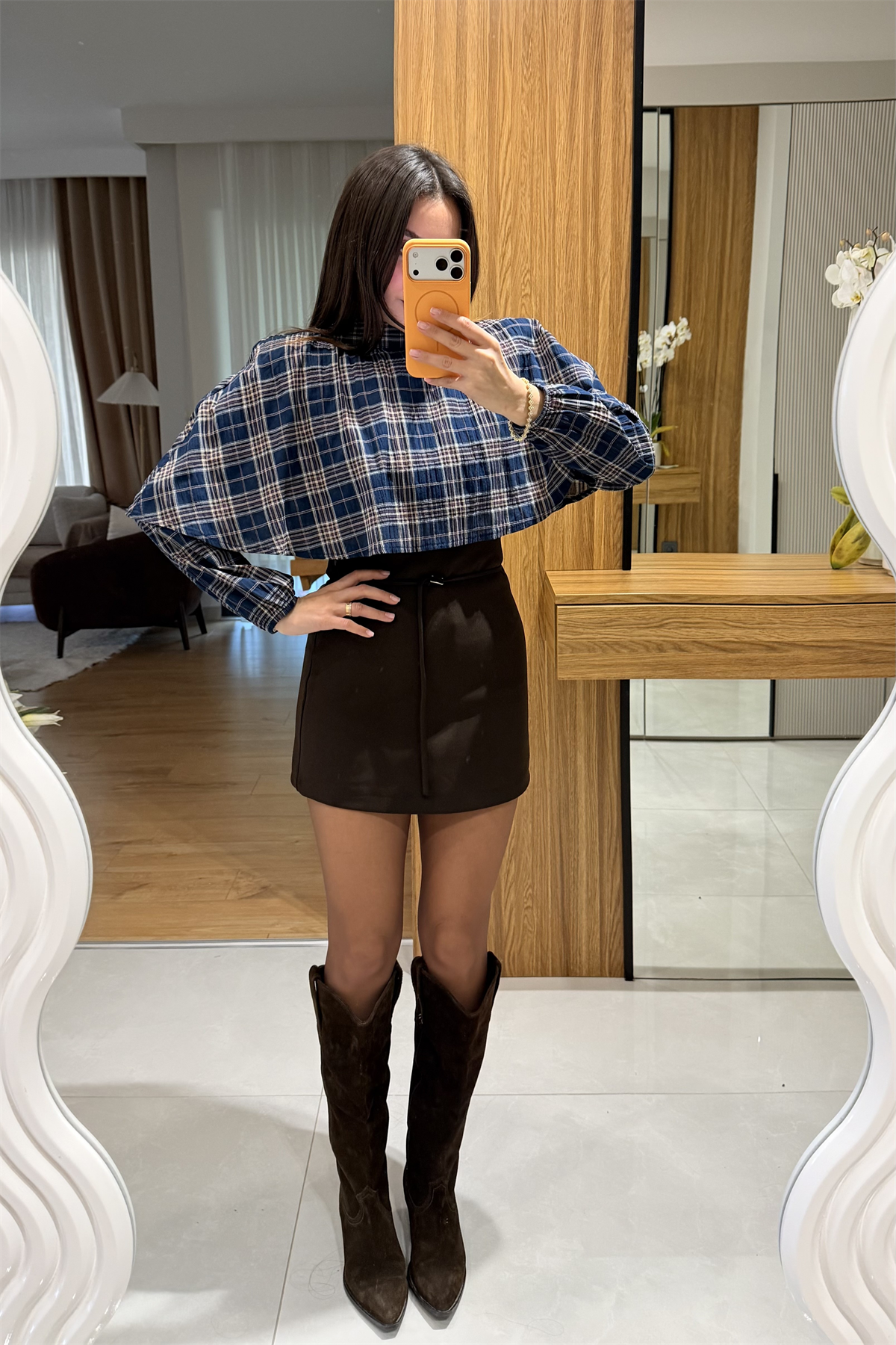 Benito Lacivert Ekose Beli Lastikli Gömlek