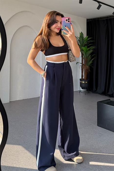 Benjai Şeritli Lacivert Palazzo Pantolon