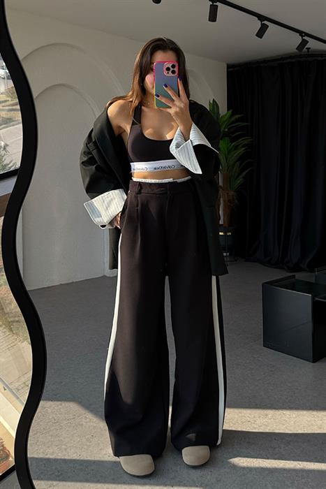 Benjai Şeritli Siyah Palazzo Pantolon