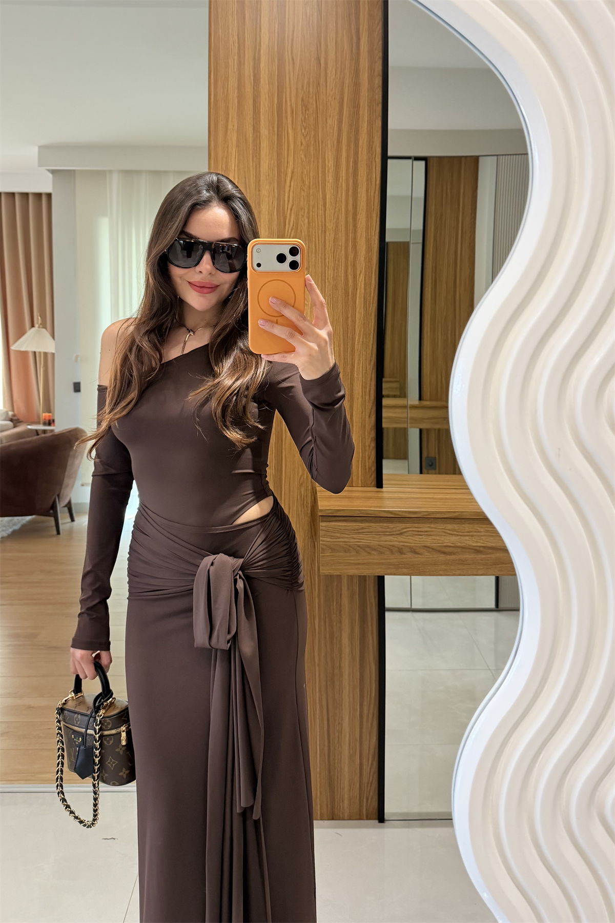 Benora Kahve Bağlamalı Tasarım Elbise