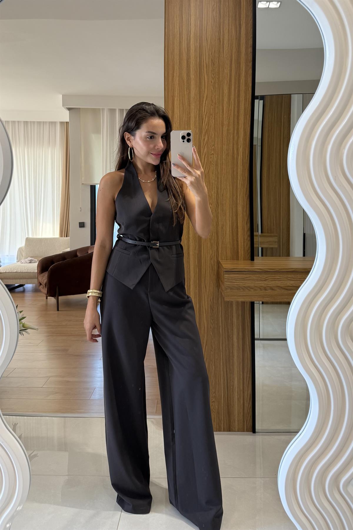 Benry Koyu Kahve Kemerli  Premium Yelek Pantolon Takım