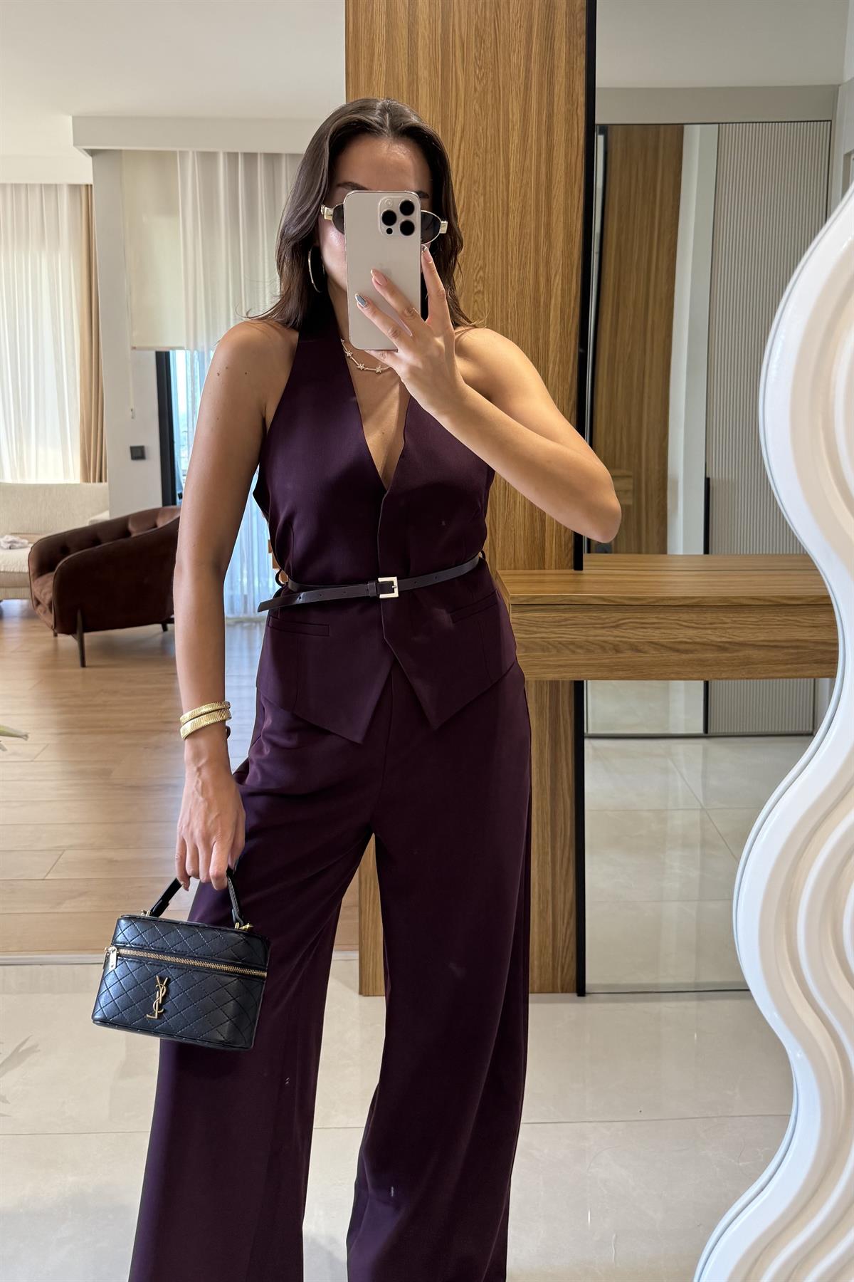 Benry Mürdüm Kemerli  Premium Yelek Pantolon Takım