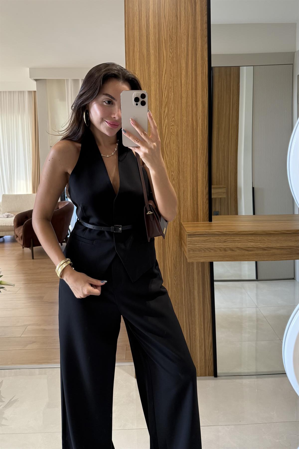 Benry Siyah Kemerli  Premium Yelek Pantolon Takım