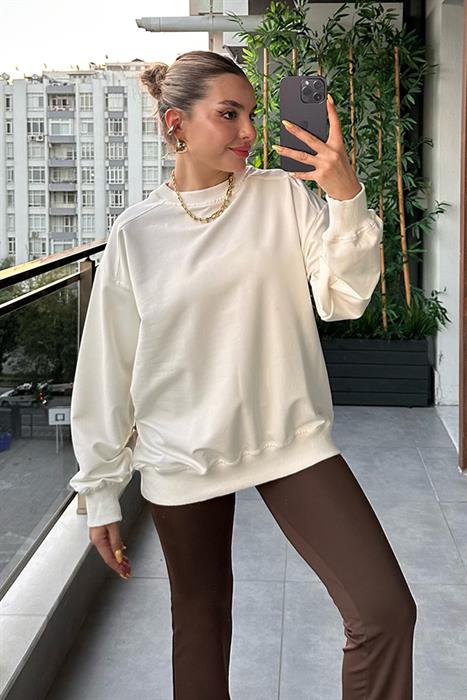 Berenica Beyaz Basic Sweatshirt