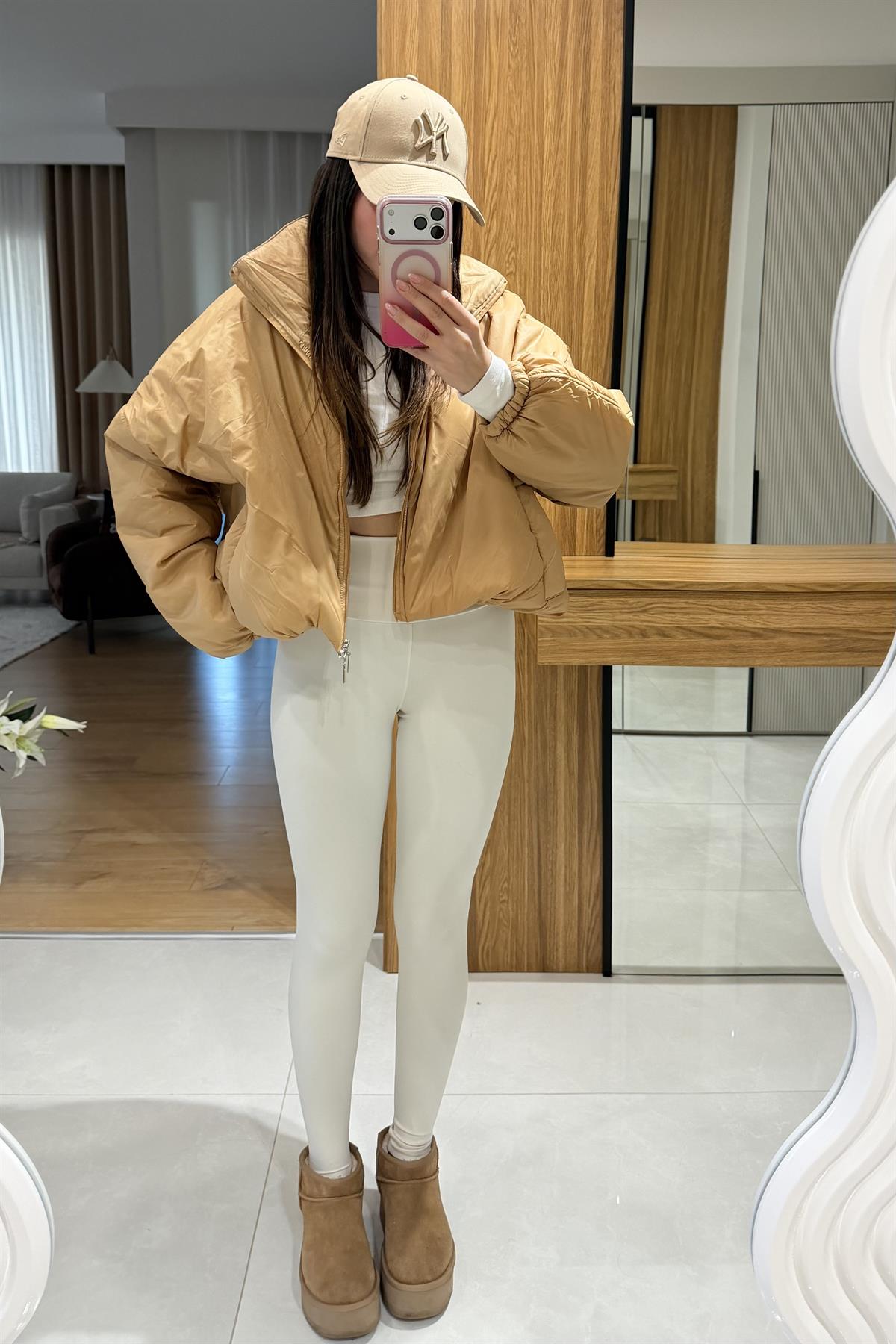Berlin Camel Kısa Şişme Mont