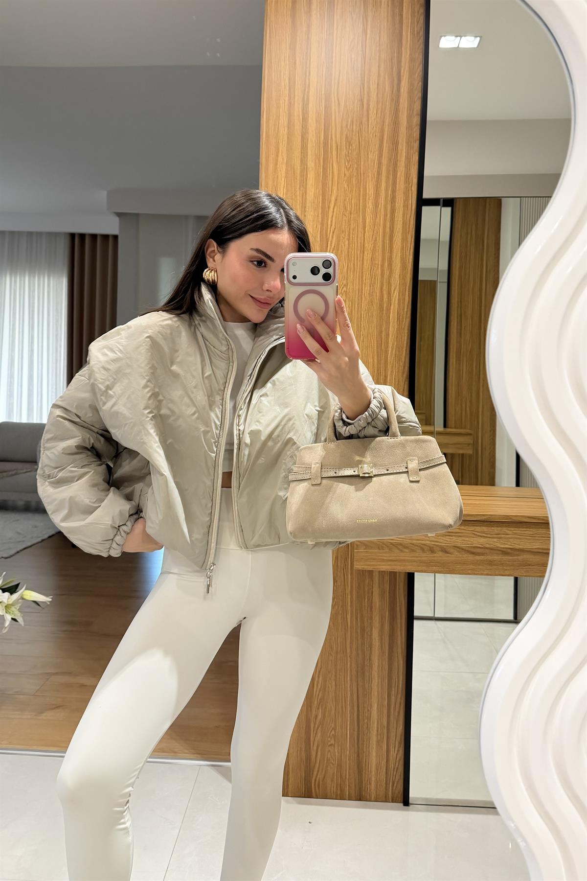 Berlin Gri Kısa Şişme Mont