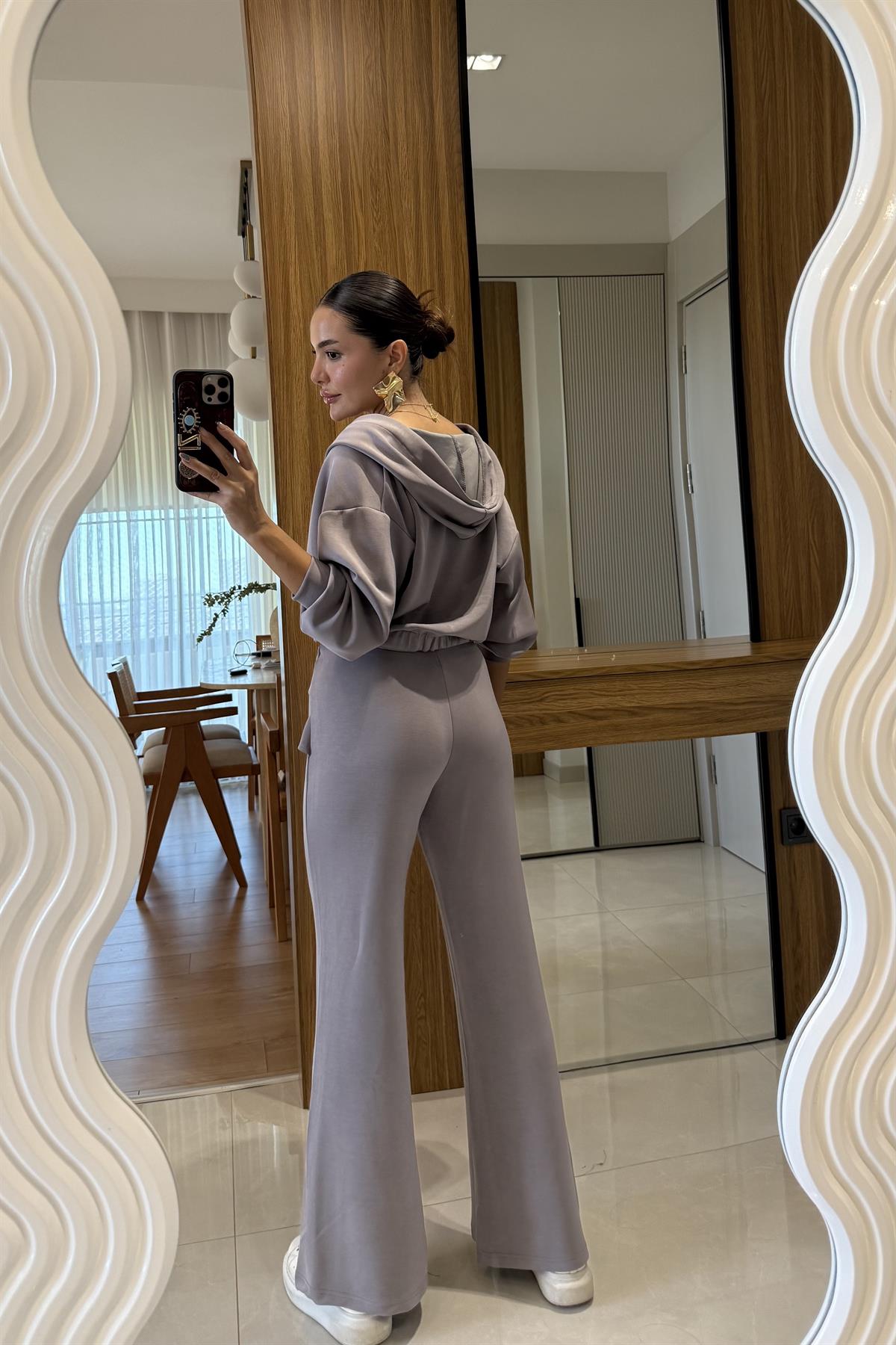 Berloco Gri Kruvaze Düğümlü Pantolon Takım