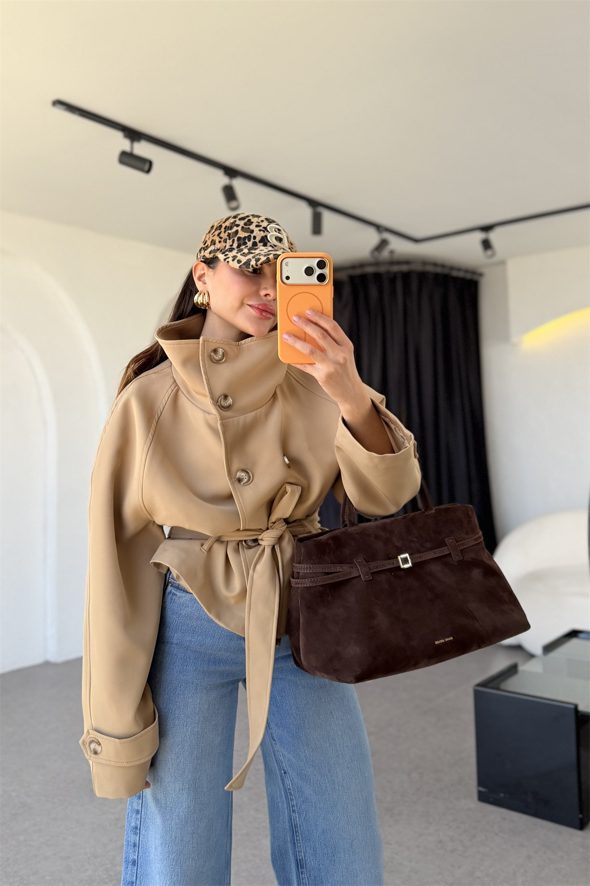 Bestlow Sütlü Kahve Dik Yaka Trenç