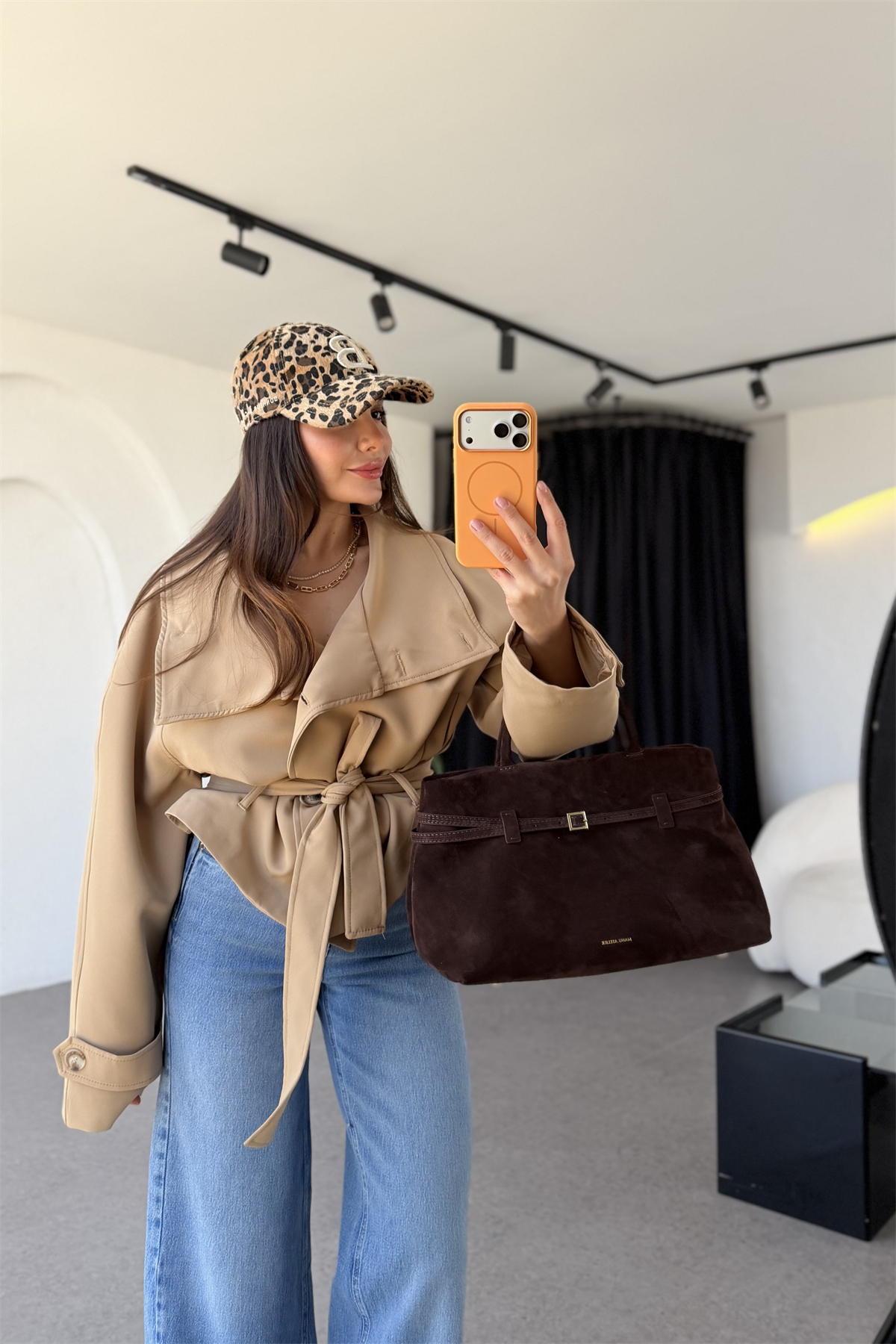 Bestlow Sütlü Kahve Dik Yaka Trenç