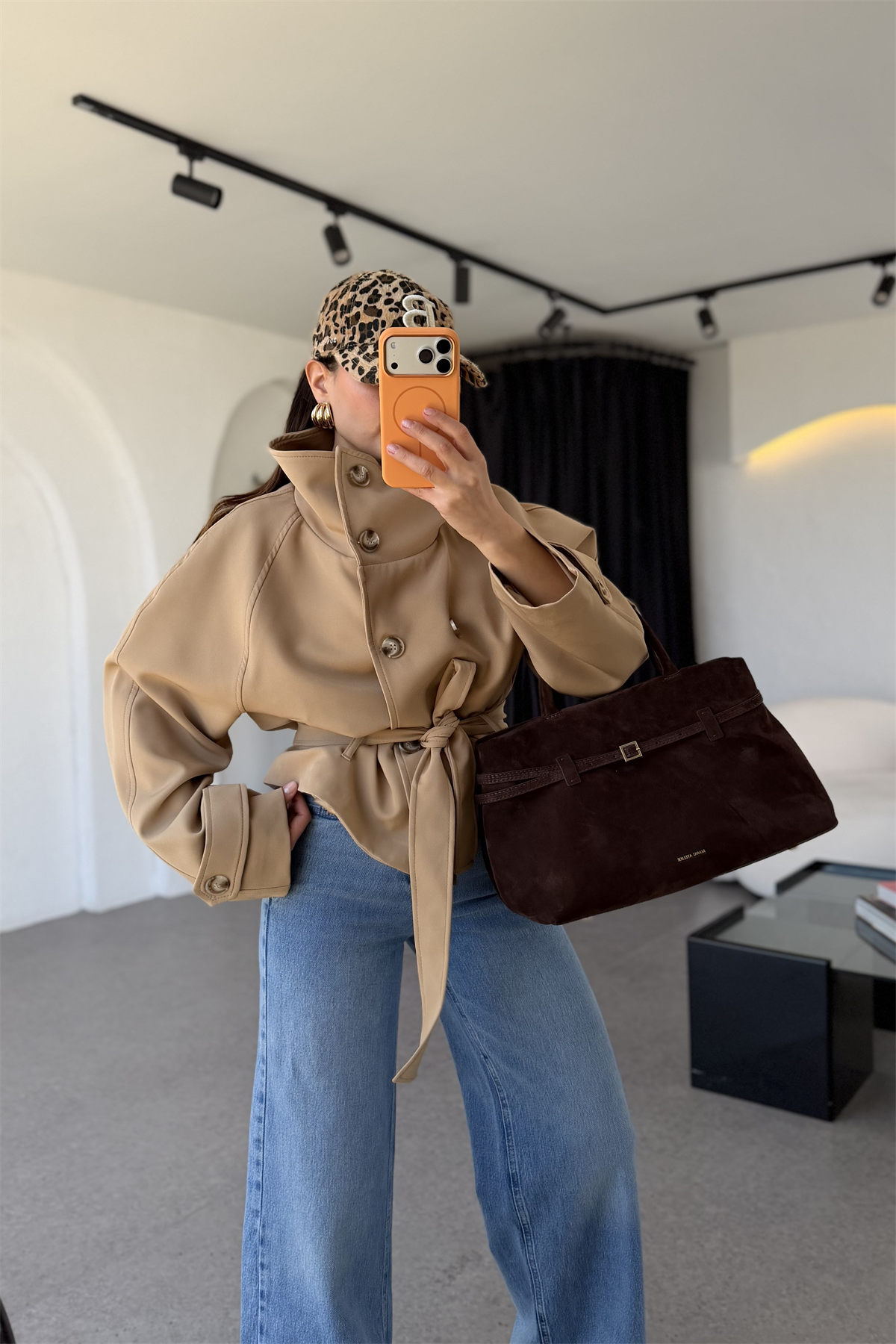 Bestlow Sütlü Kahve Dik Yaka Trenç