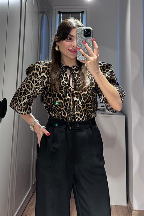 Beverly Karpuz Kol Leopar Desenli Gömlek
