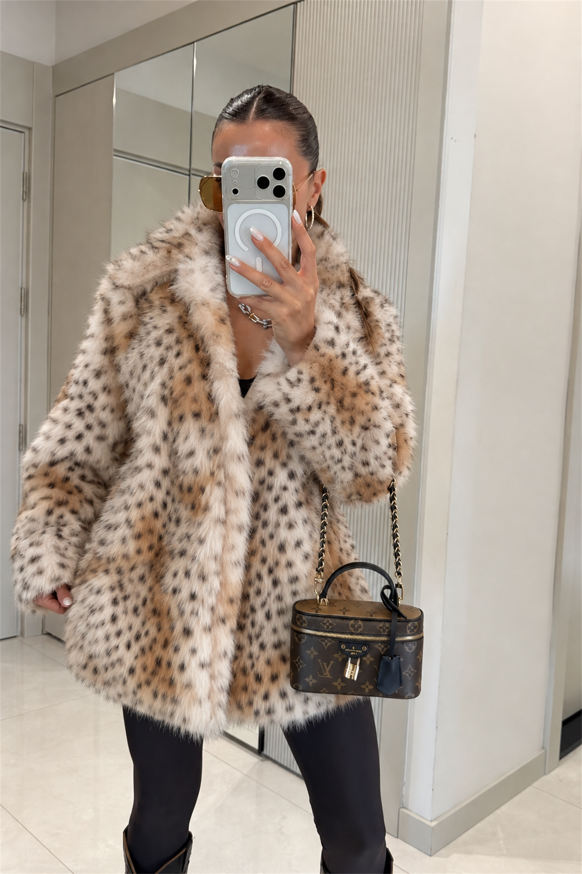 Biana Leopar Desenli Premium Kürk