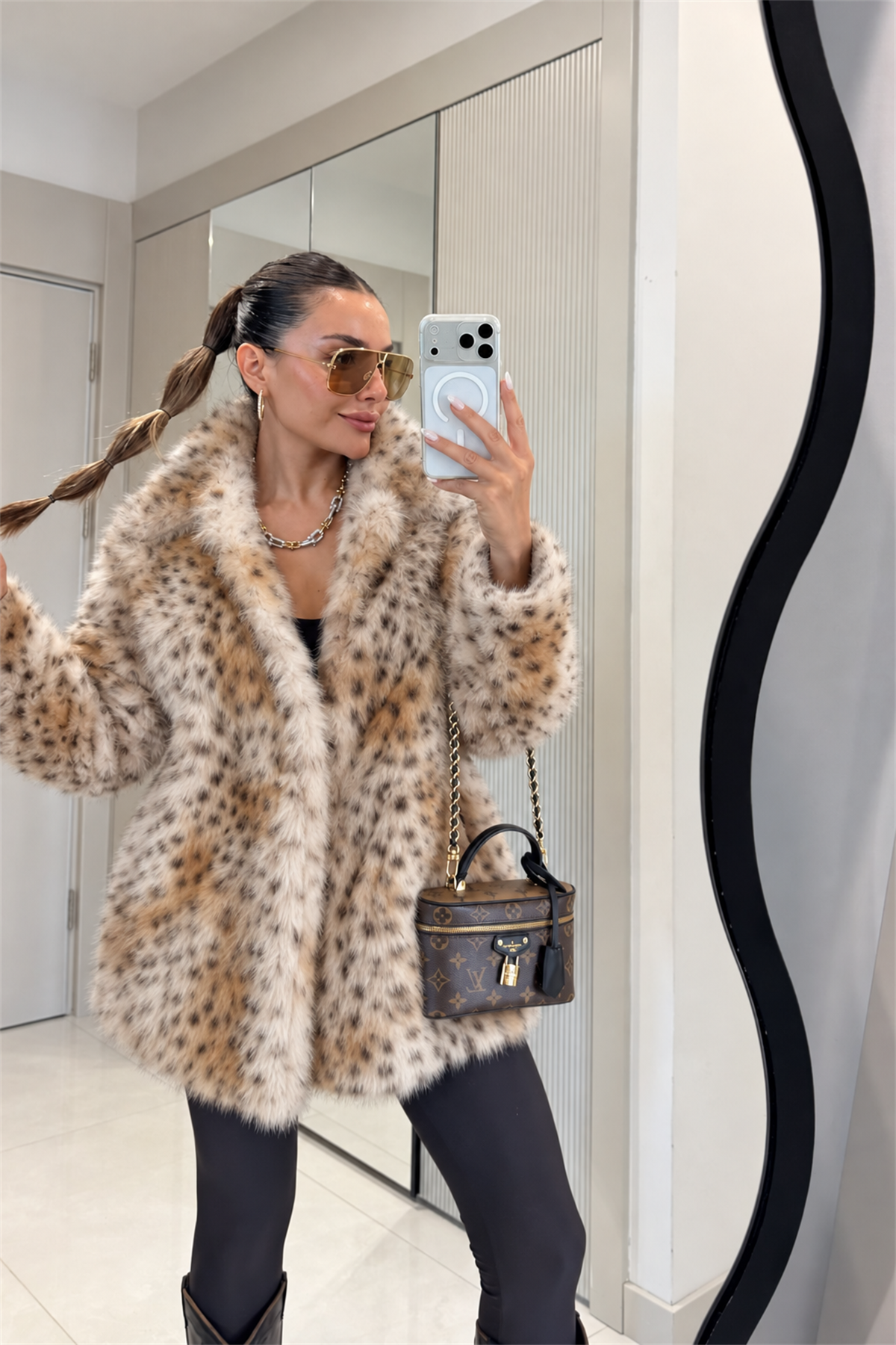 Biana Leopar Desenli Premium Kürk