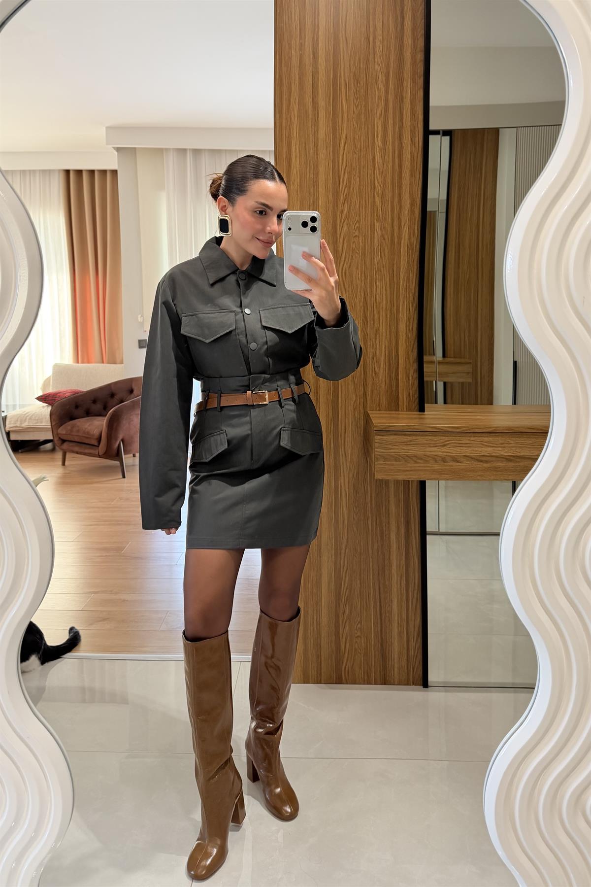 Bianka Antrasit Gabardin Cepli Takım