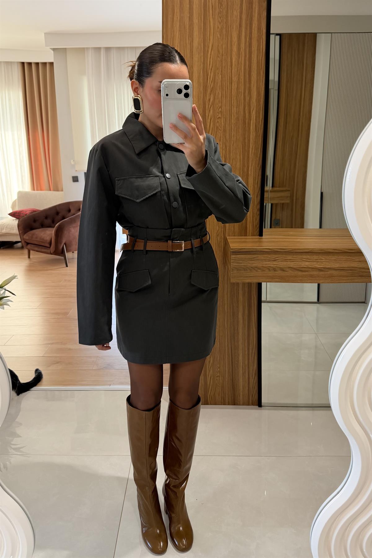 Bianka Antrasit Gabardin Cepli Takım