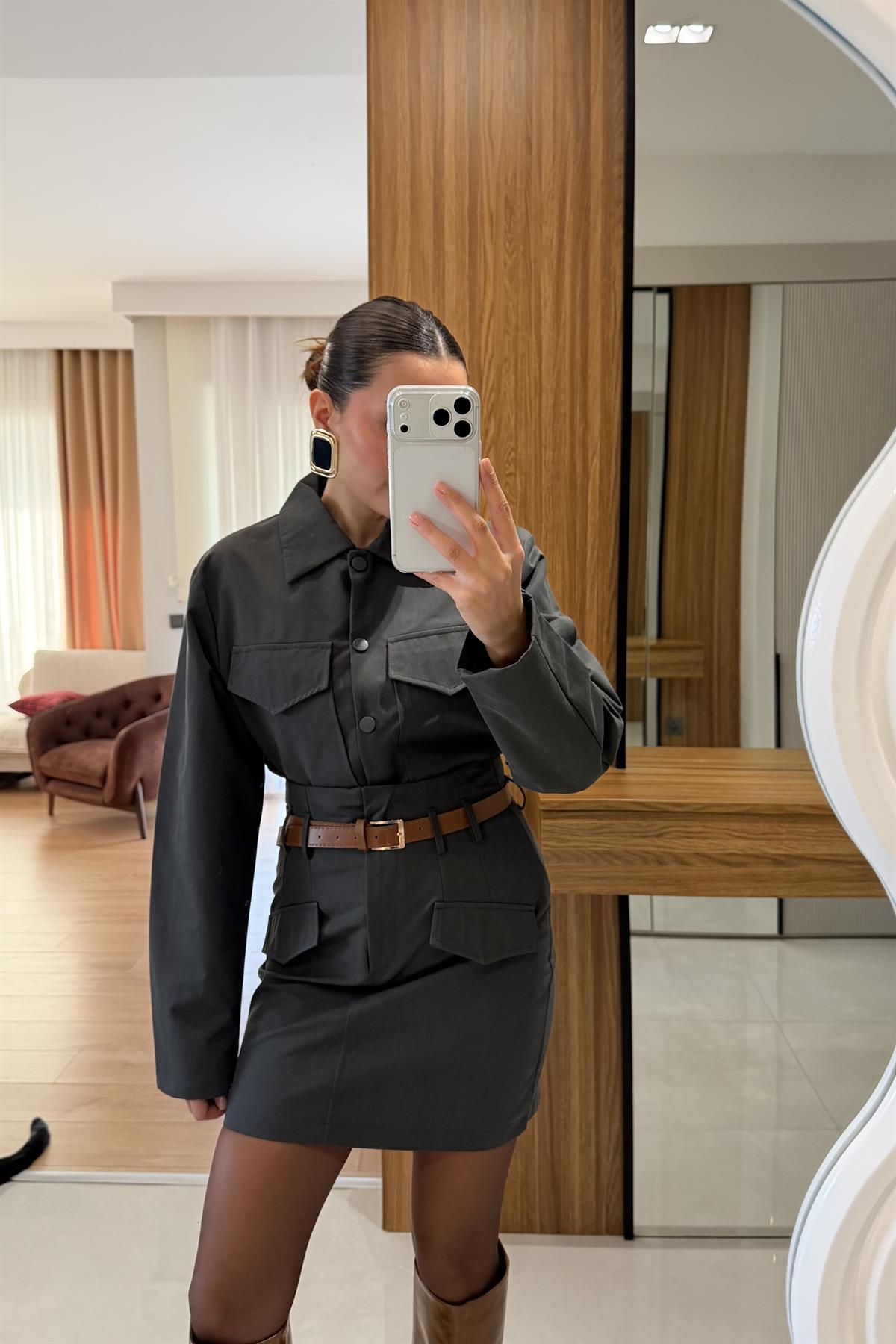 Bianka Antrasit Gabardin Cepli Takım