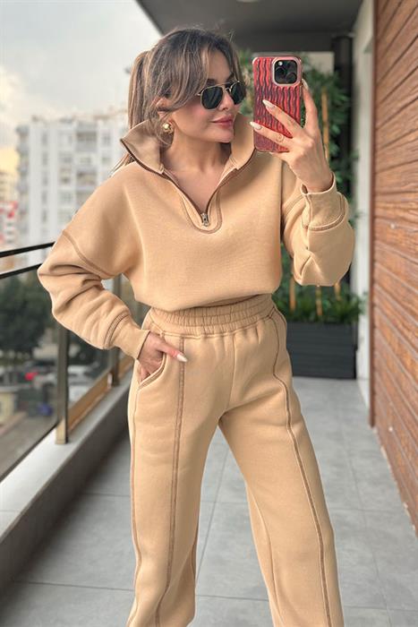 Bieber Dikiş Detaylı Eşofman Takım - Camel