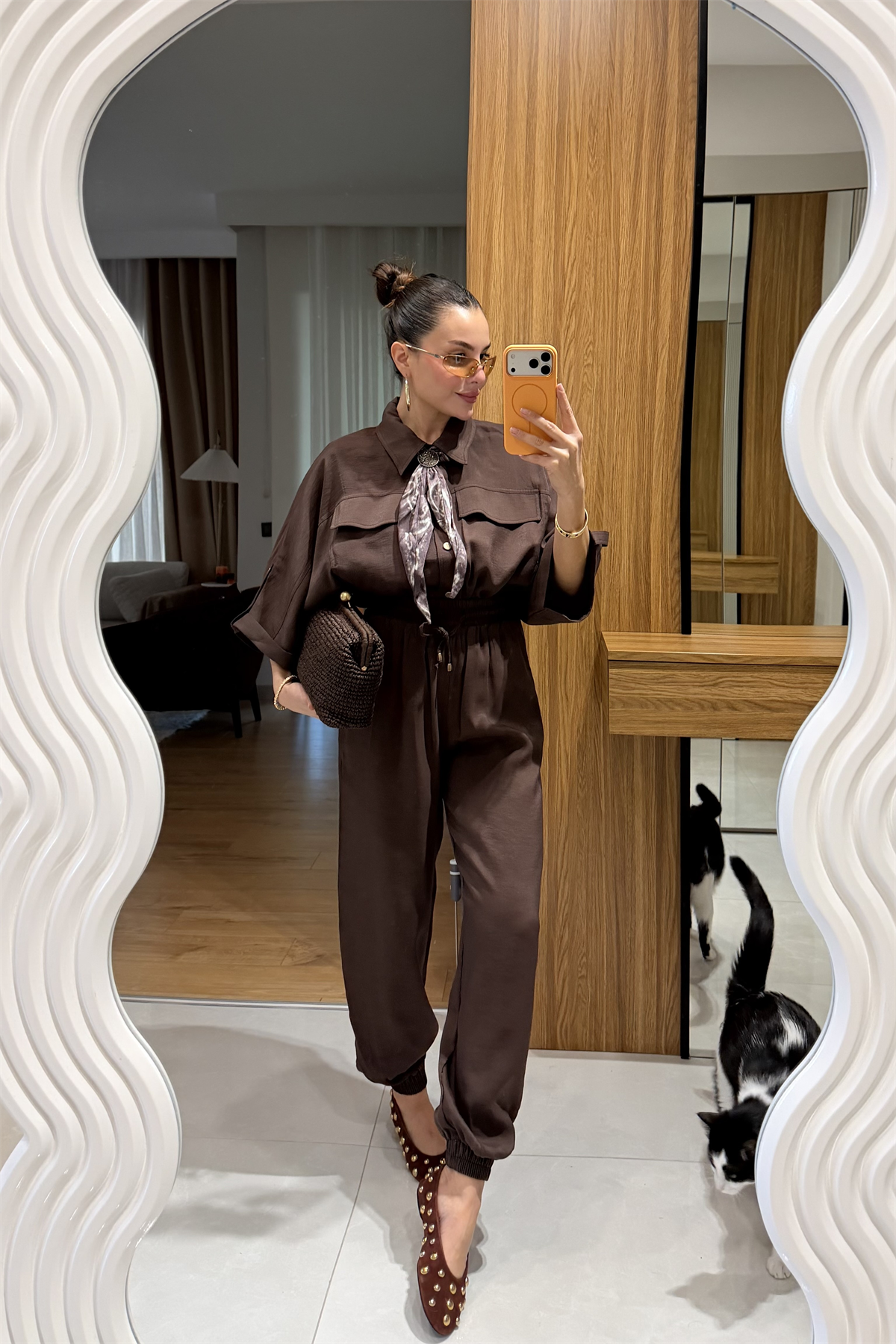 Bielle Kahve Atlı Lastikli Pantolon