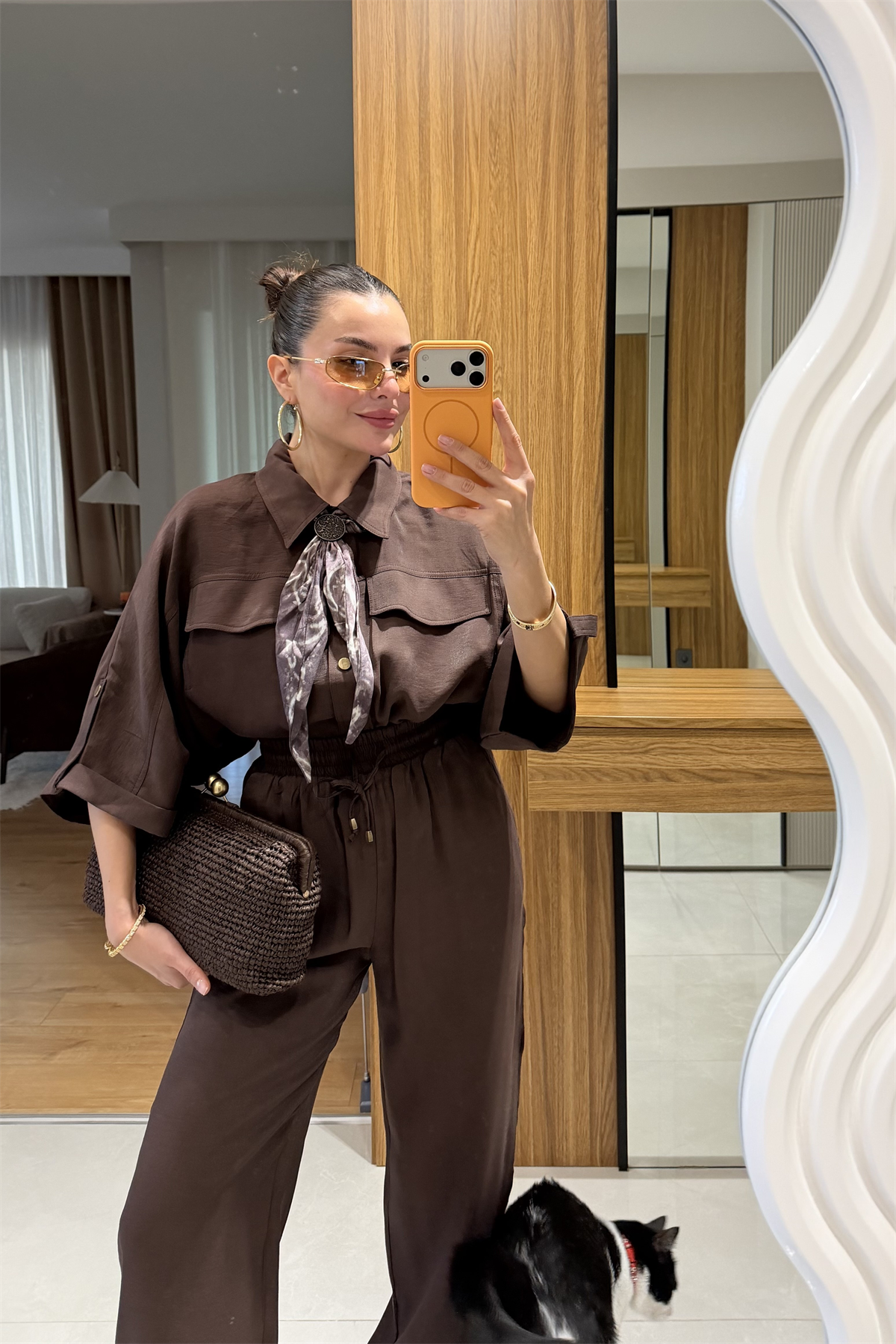 Bielle Kahve Fularlı Gömlek