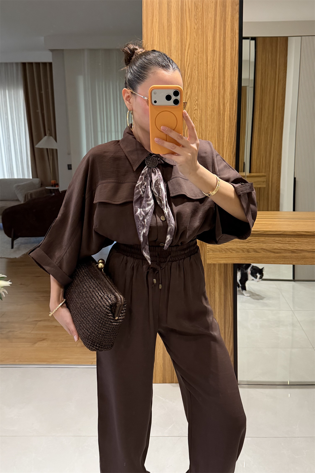 Bielle Kahve Fularlı Gömlek