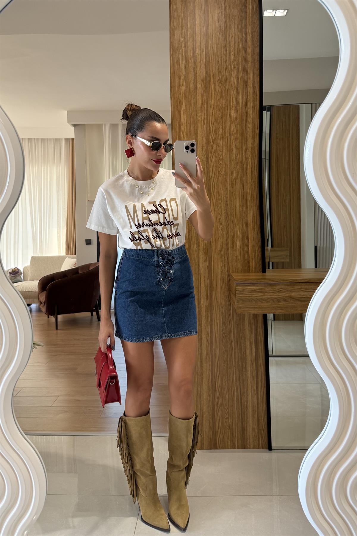 Bigger Kadife Yazılı Tshirt