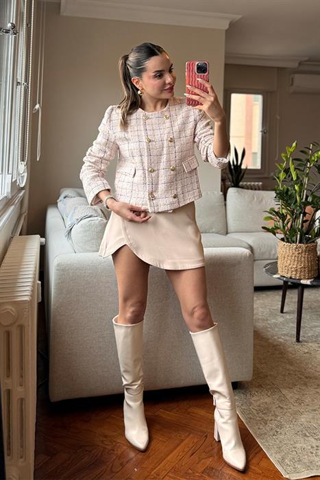 Bilancia Oval Kesim Şort Etek - Krem