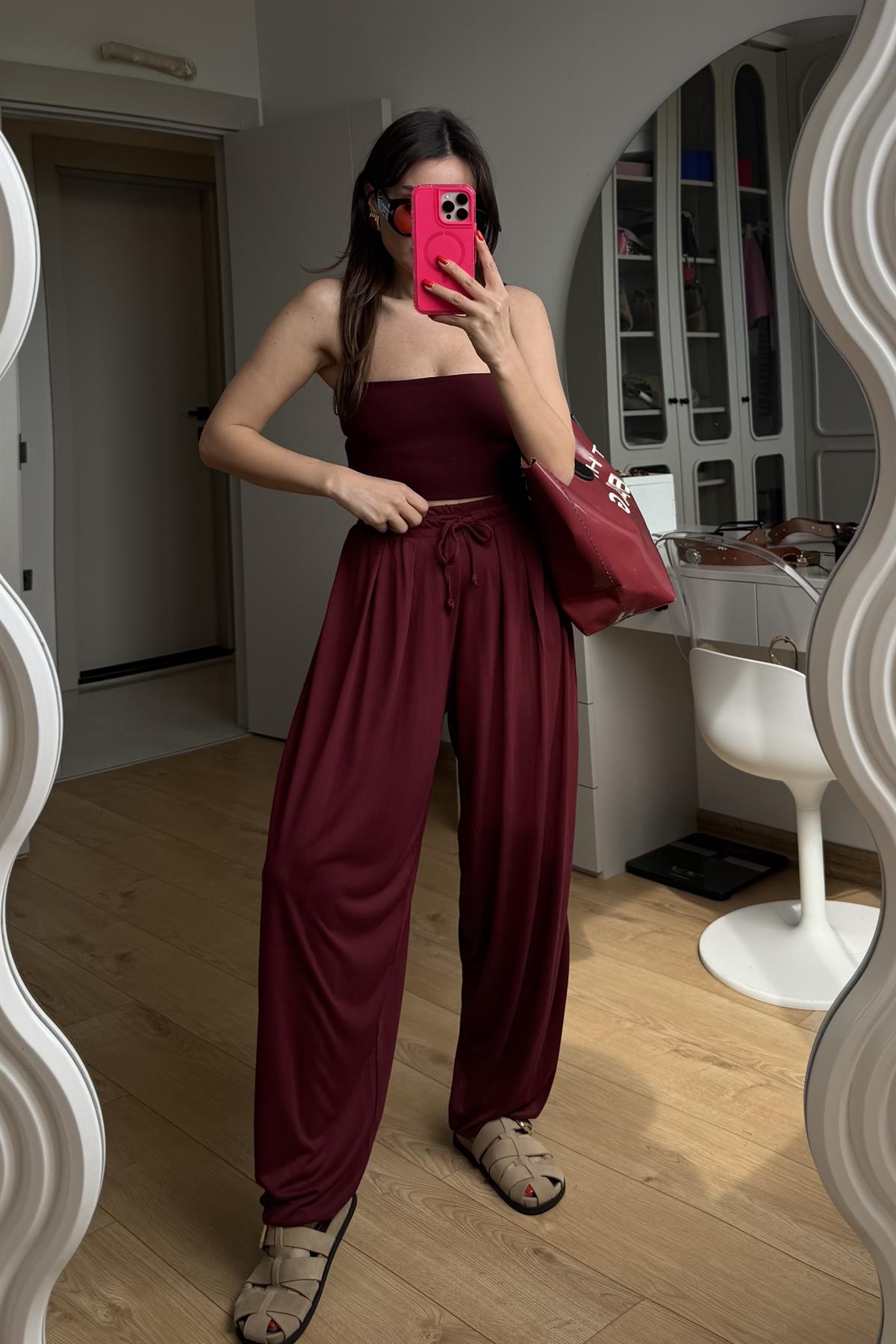 Billie Bordo Modal Şalvar Pantolon