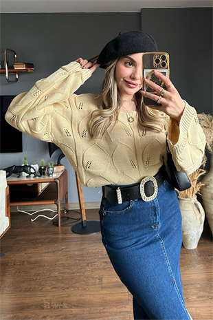 Bisküvi renk delikli kazak