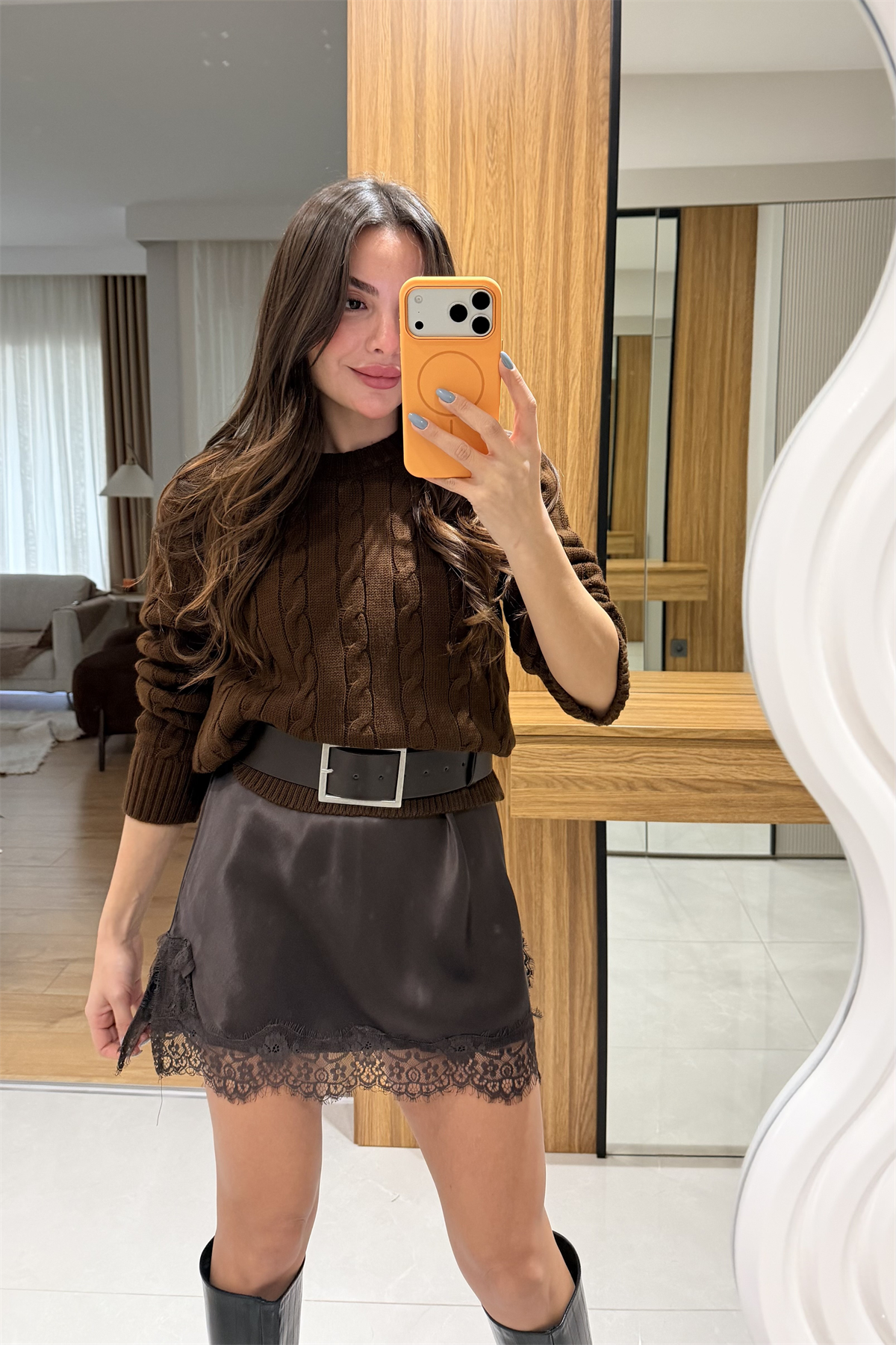 Blade Kahve Saç Örgü Kazak