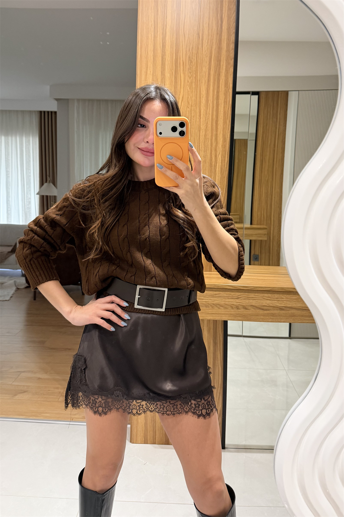 Blade Kahve Saç Örgü Kazak