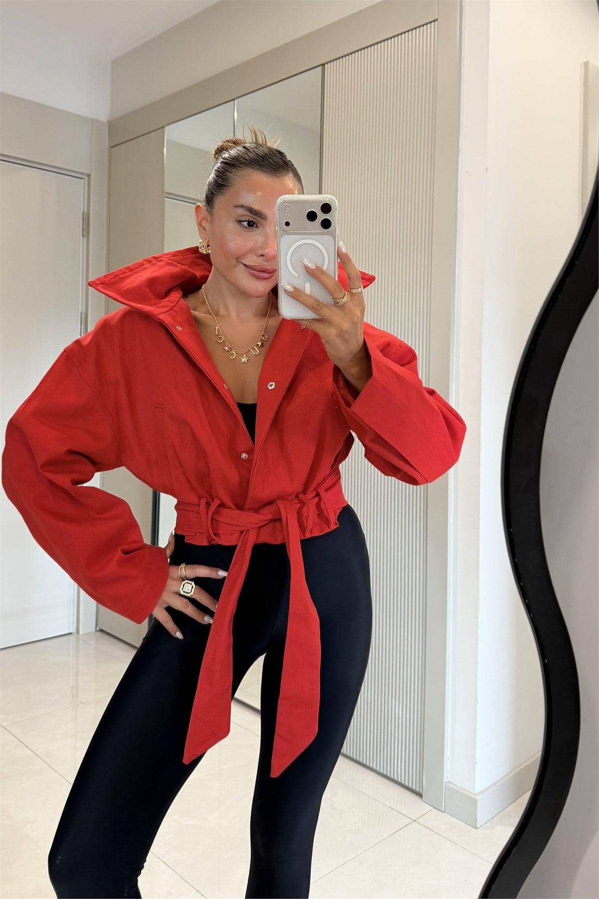 Blader Kırmızı Kuşaklı Gabardin Ceket