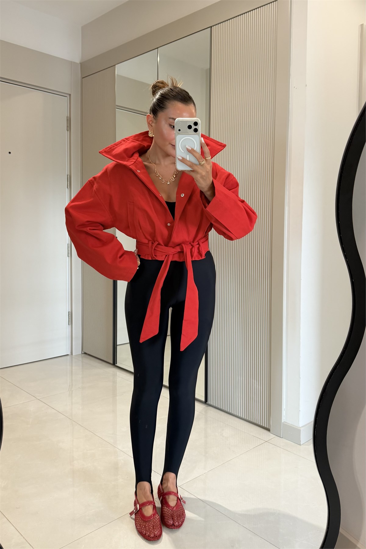 Blader Kırmızı Kuşaklı Gabardin Ceket