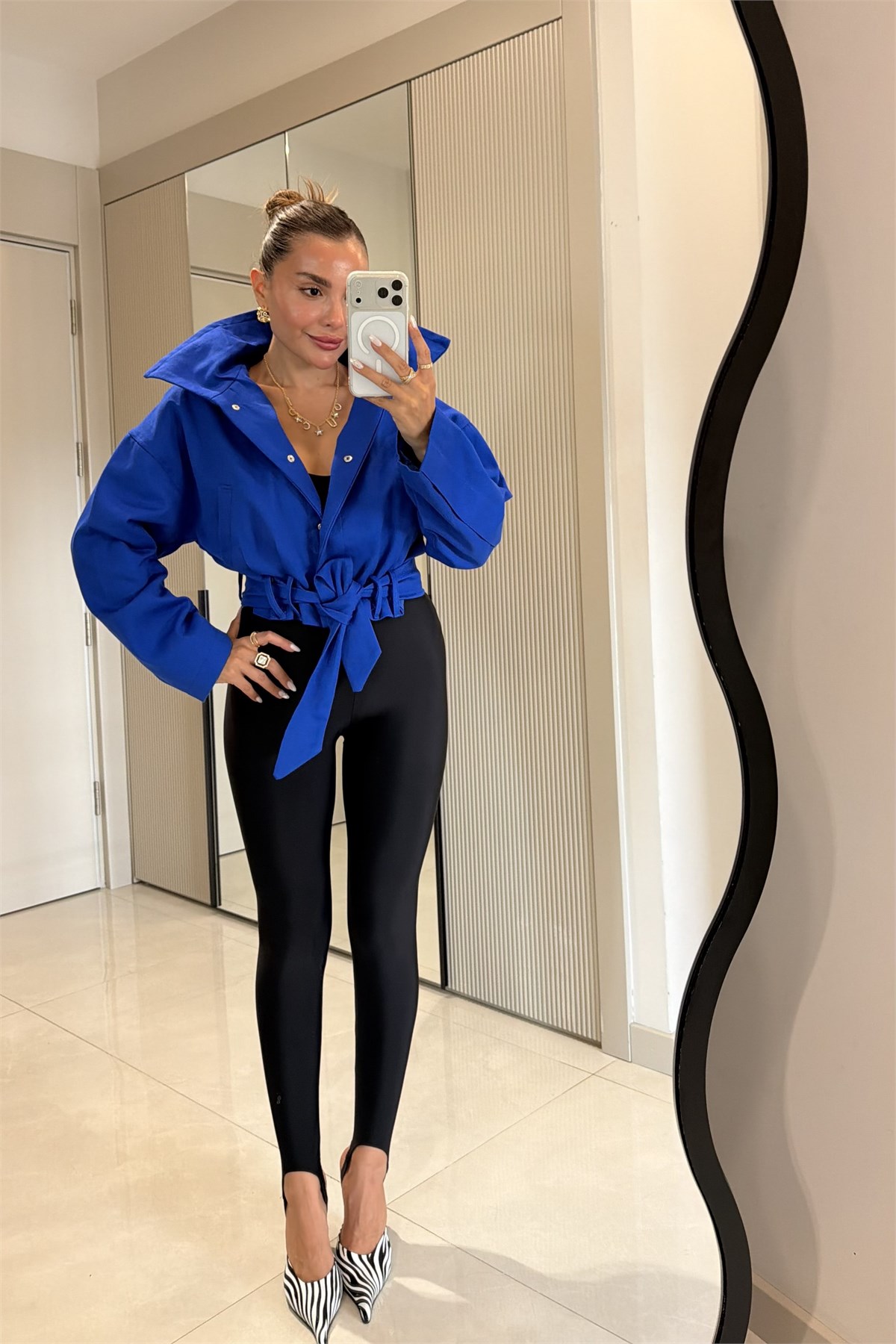 Blader Saks Kuşaklı Gabardin Ceket