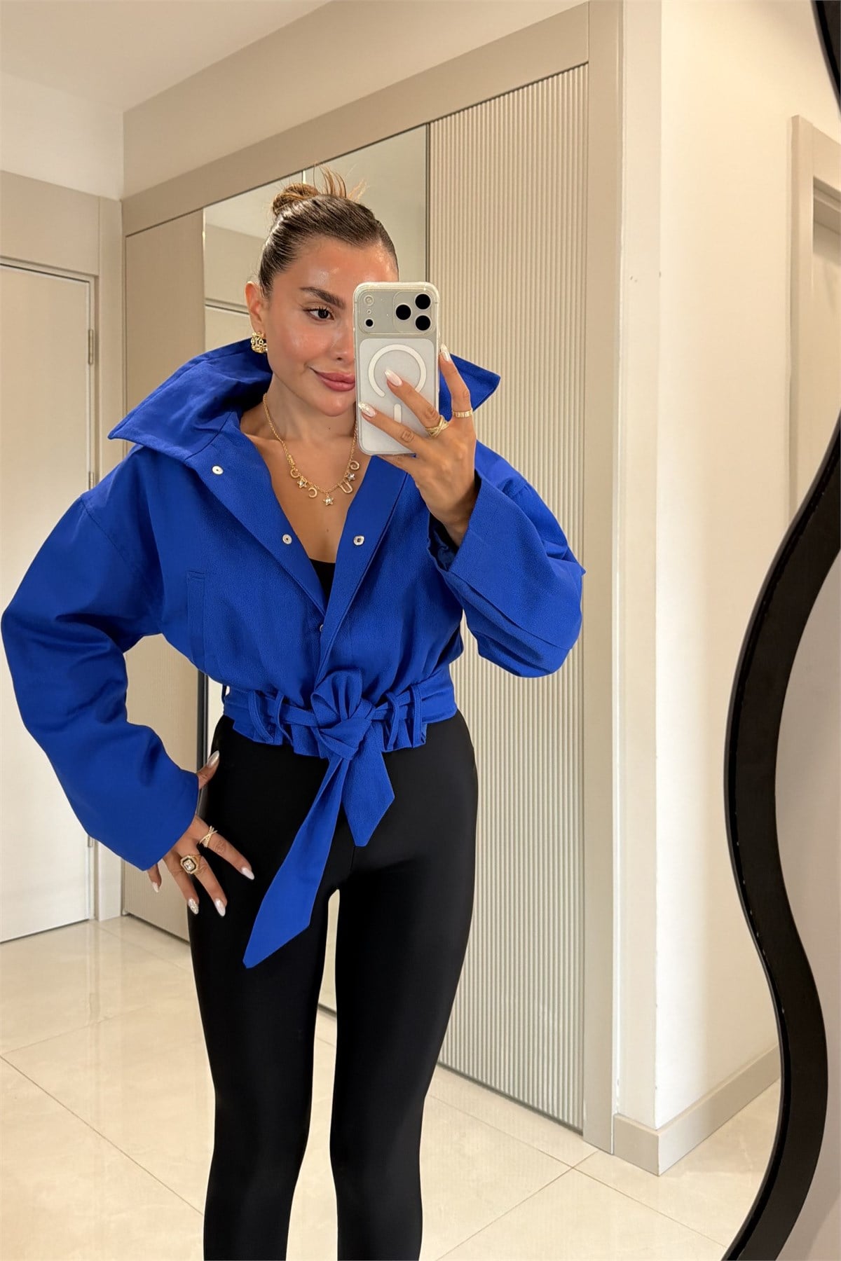 Blader Saks Kuşaklı Gabardin Ceket