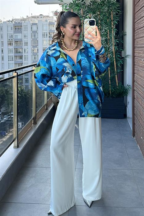 Blanche Mavi Çiçek Desenli Gömlek