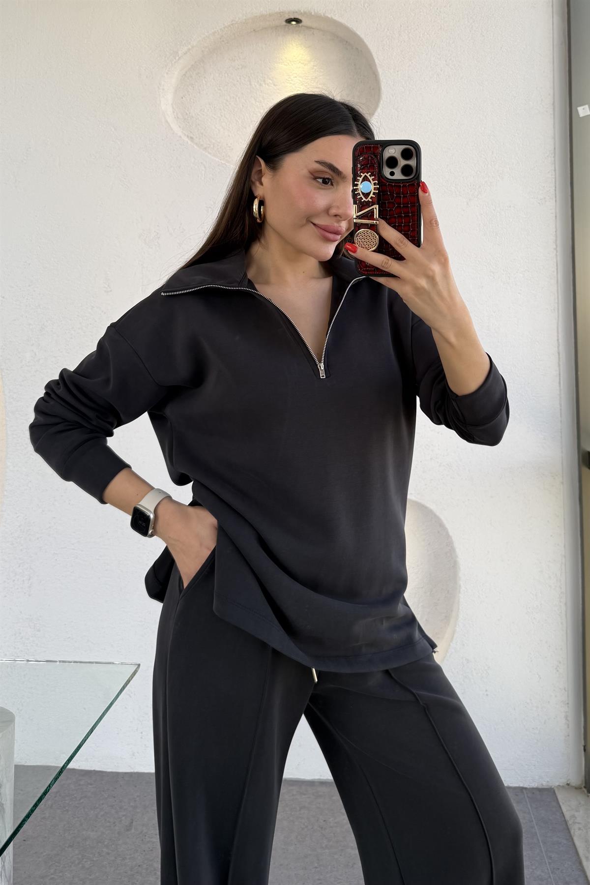 Blanke Antrasit Fermuarlı Modal Takım