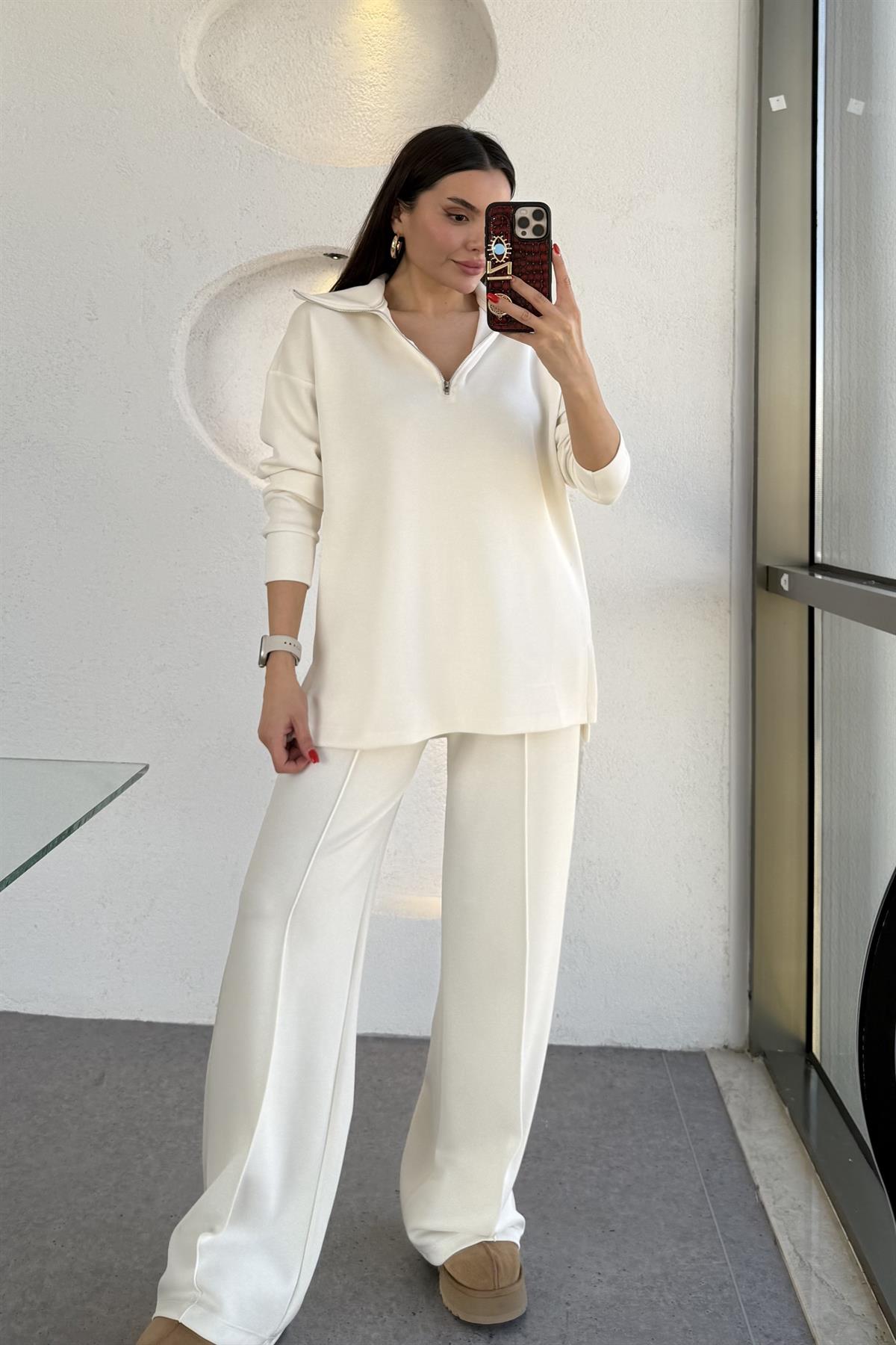 Blanke Beyaz Fermuarlı Modal Takım