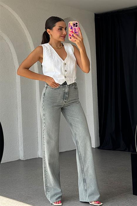 Bleart Denim Yelek-Beyaz