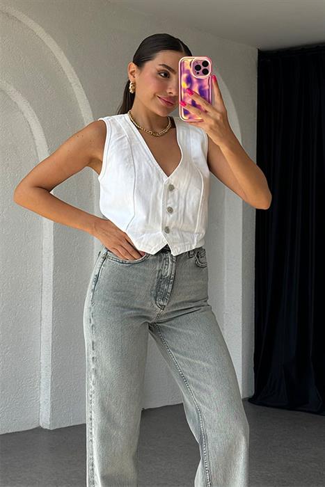 Bleart Denim Yelek-Beyaz