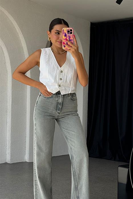 Bleart Denim Yelek-Beyaz
