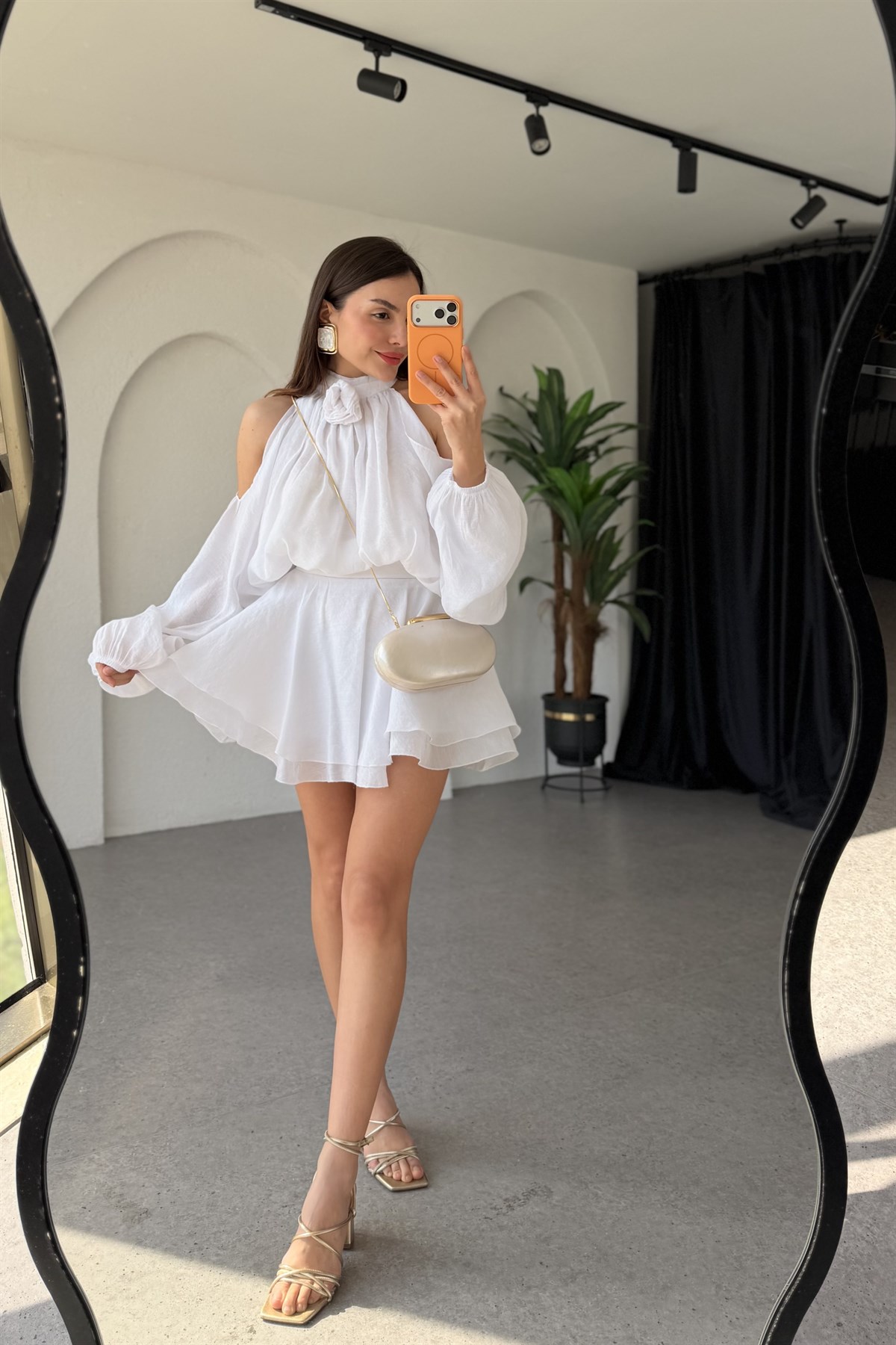 Bless Beyaz Beli Nervürlü Şort Etek