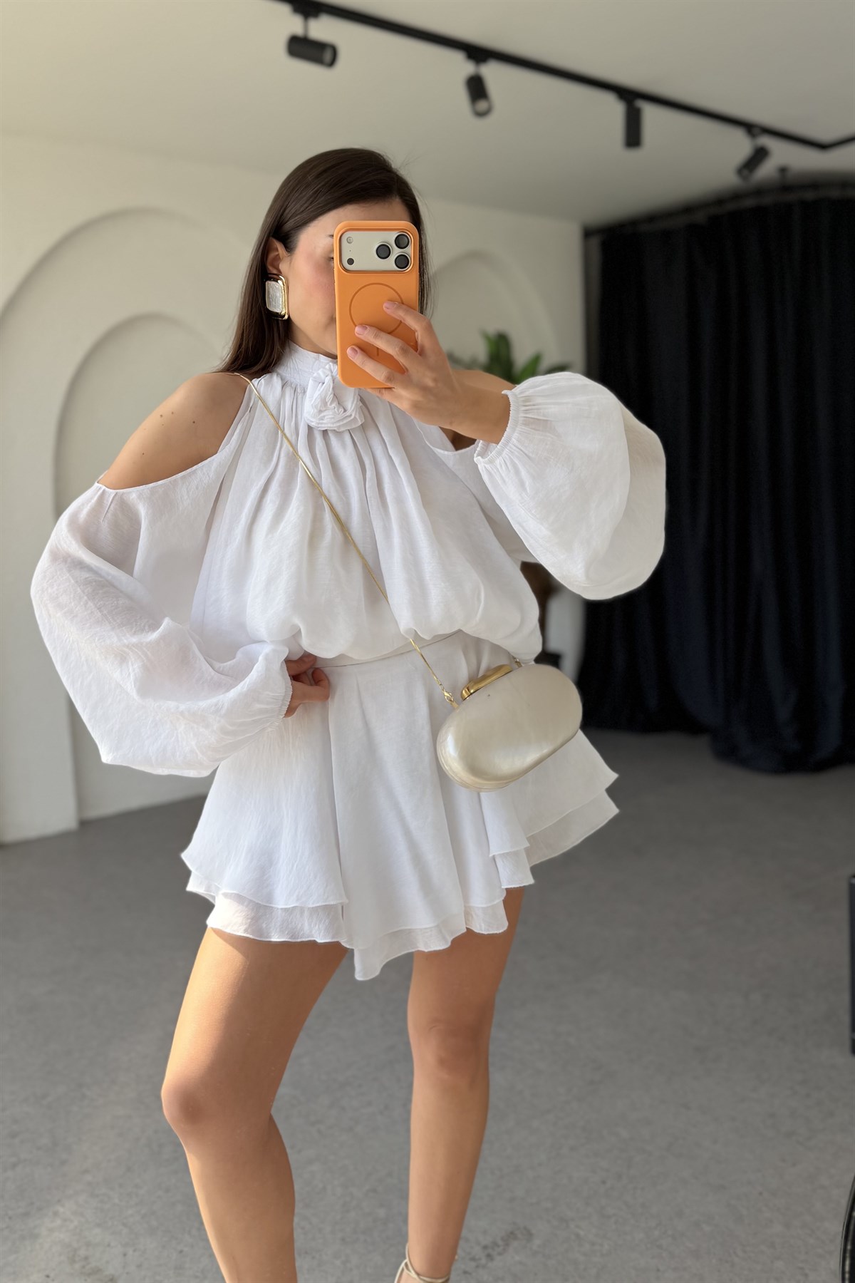 Bless Beyaz Beli Nervürlü Şort Etek