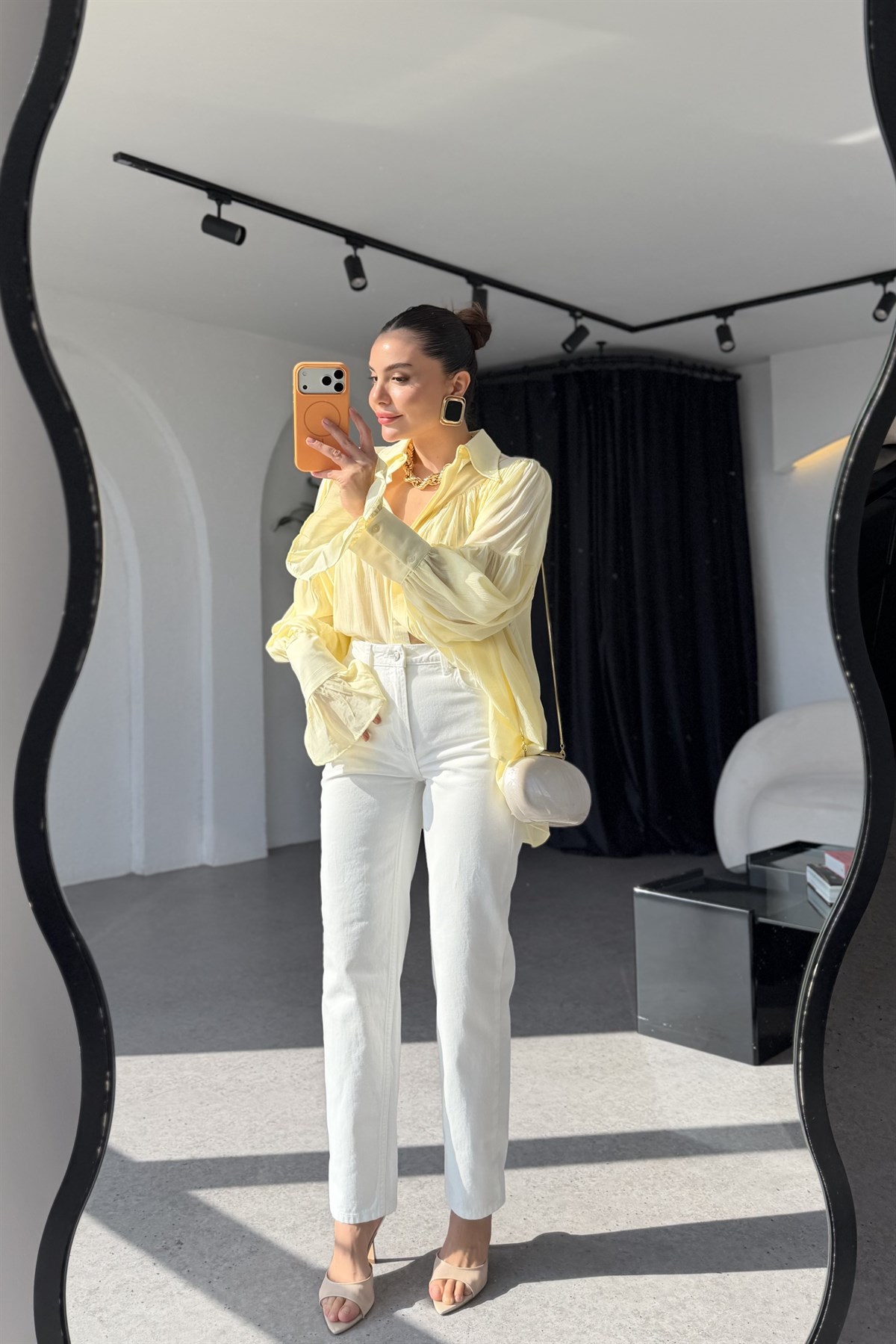 Blob Beyaz Yüksek Bel Boyfit Jean