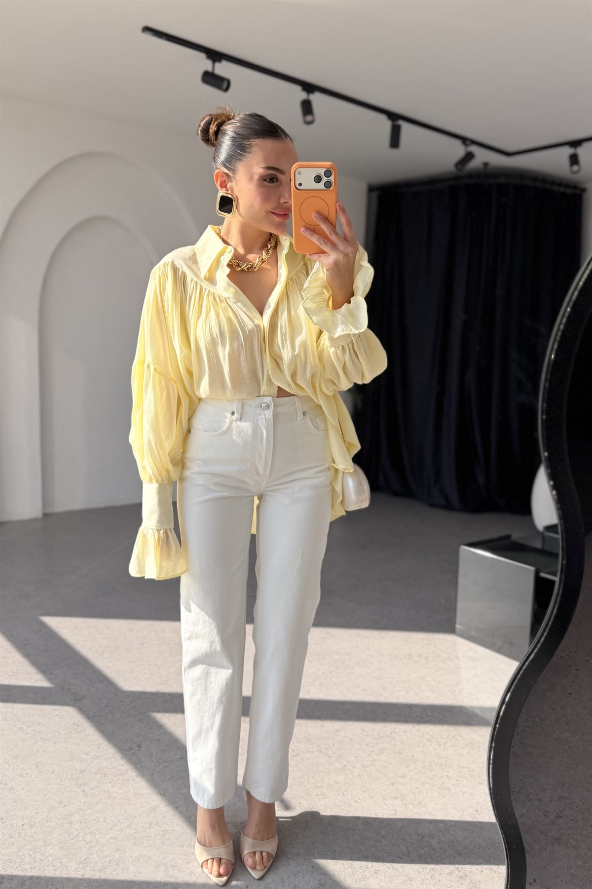 Blob Beyaz Yüksek Bel Boyfit Jean