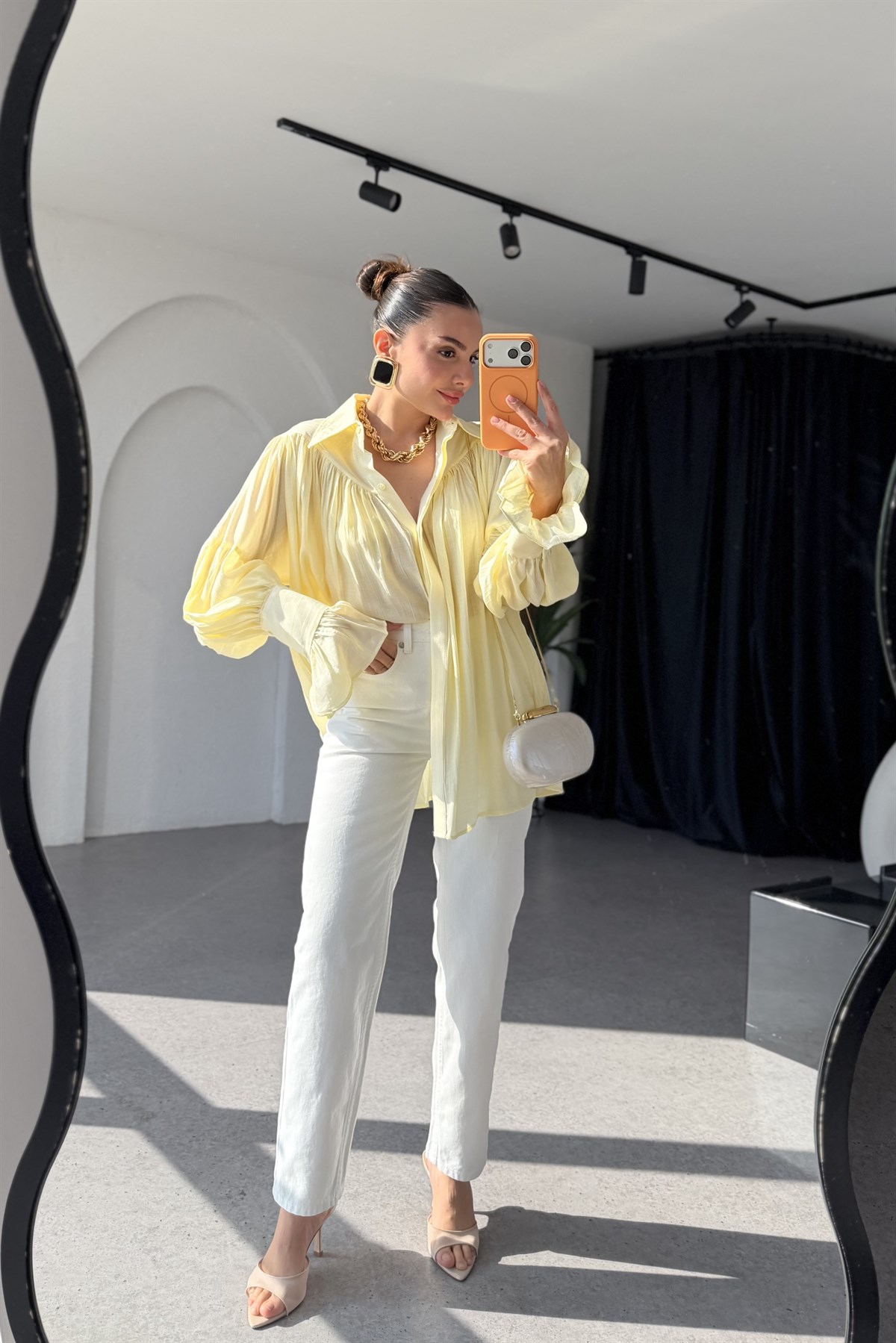 Blob Beyaz Yüksek Bel Boyfit Jean