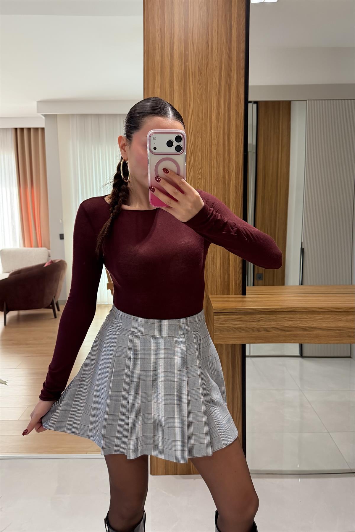 Blondie Gri Ekose Şort Etek